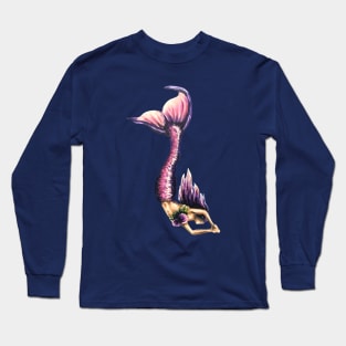 Diving Pink Mermaid Long Sleeve T-Shirt